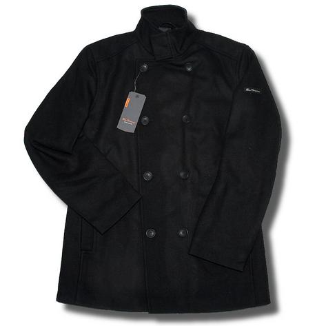 Ben Sherman Mod 60's Retro Wool Double Breasted Pea Coat Black Preview